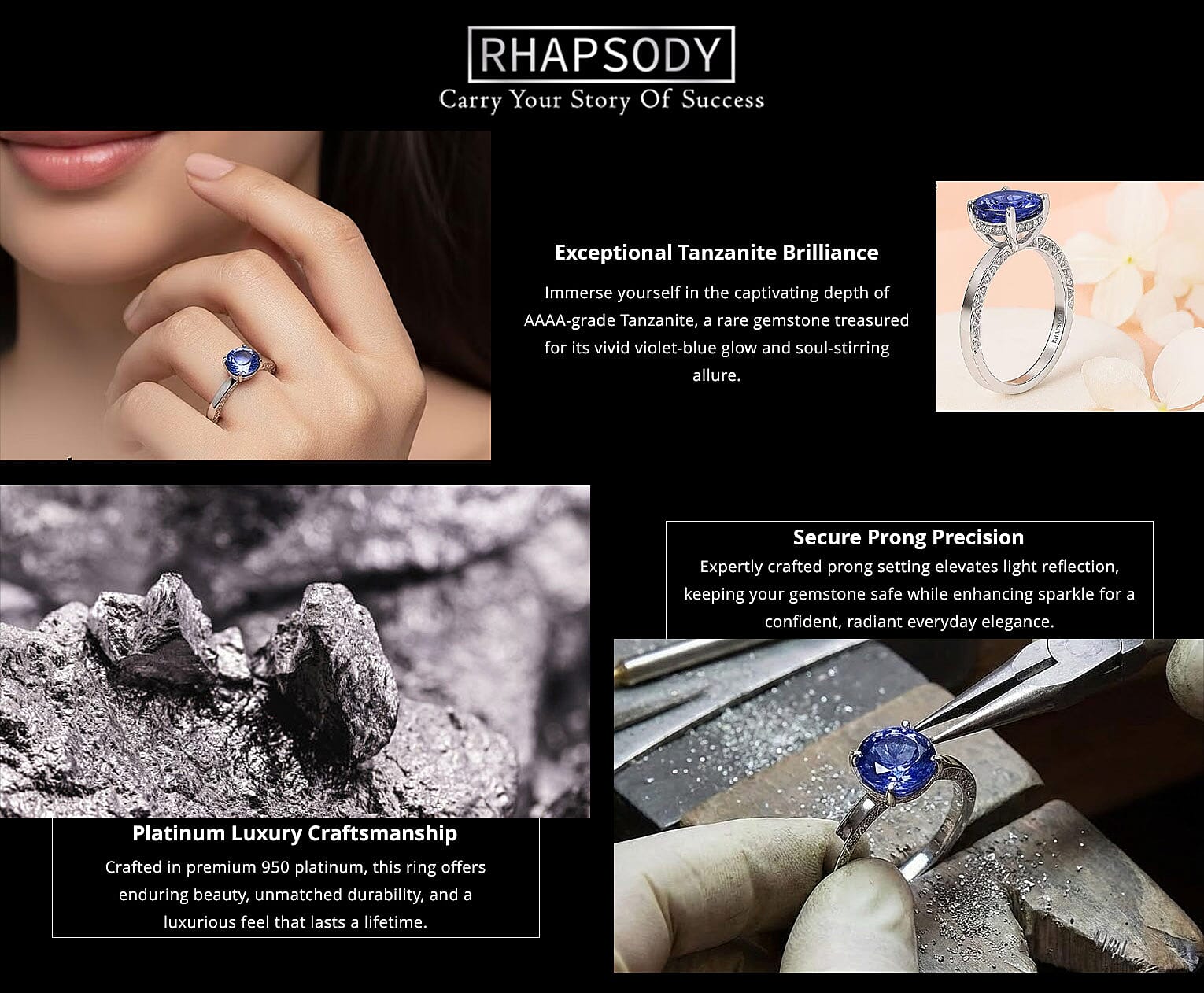 Certified & Appraised Rhapsody 950 Platinum AAAA Tanzanite and E-F VS Diamond Ring 5.70 Grams 2.50 ctw Banner