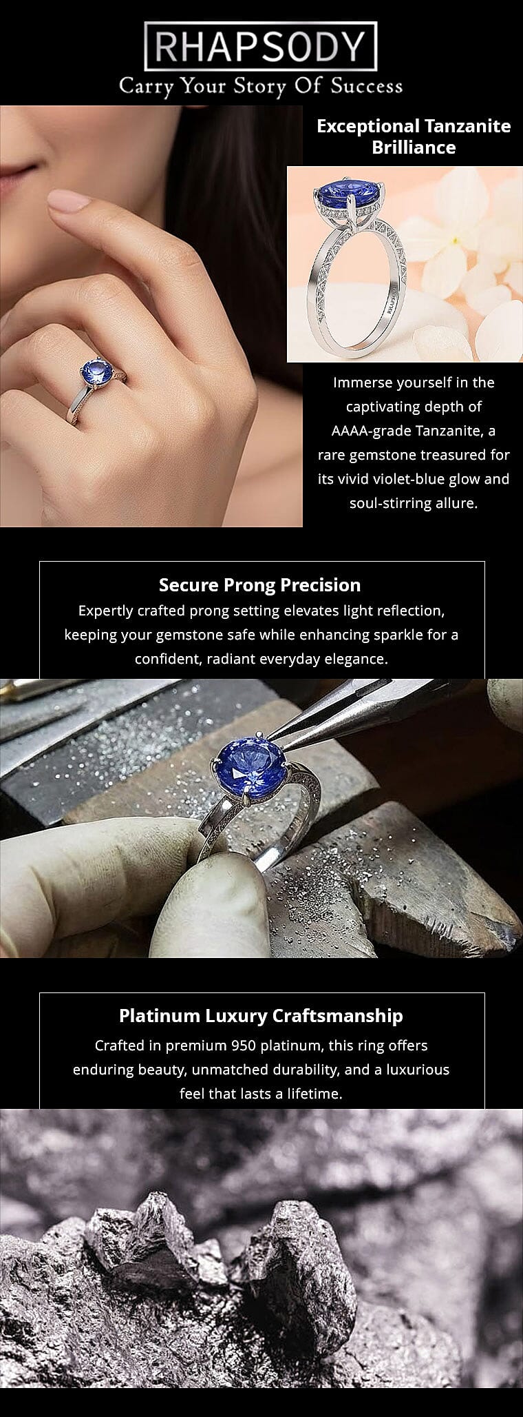 Certified & Appraised Rhapsody 950 Platinum AAAA Tanzanite and E-F VS Diamond Ring 5.70 Grams 2.50 ctw Banner