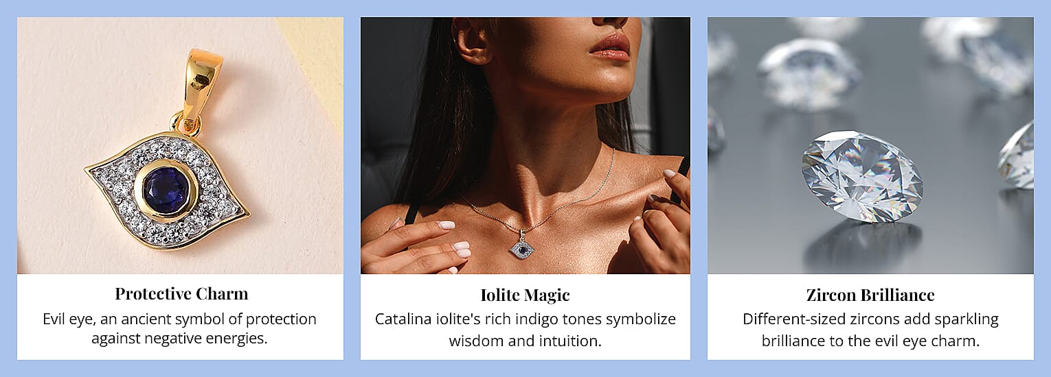 Catalina Iolite and White Zircon Evil Eye Charm Banner