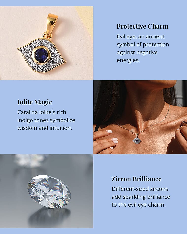 Catalina Iolite and White Zircon Evil Eye Charm Banner