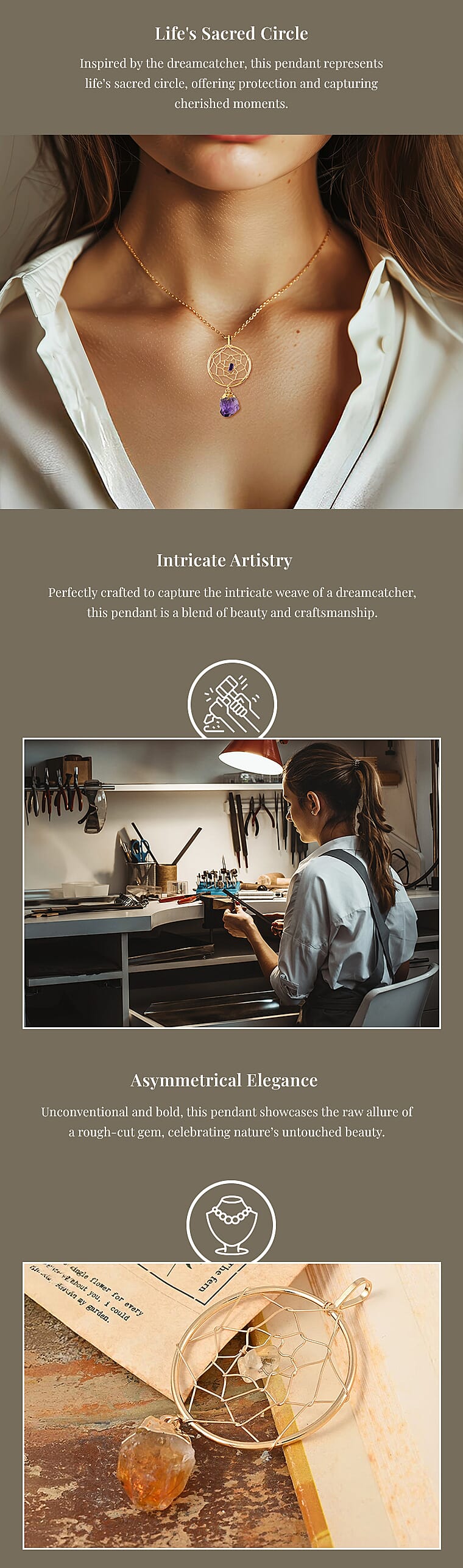 White Crystal Dream Catcher Pendant in SilvertoneBanner