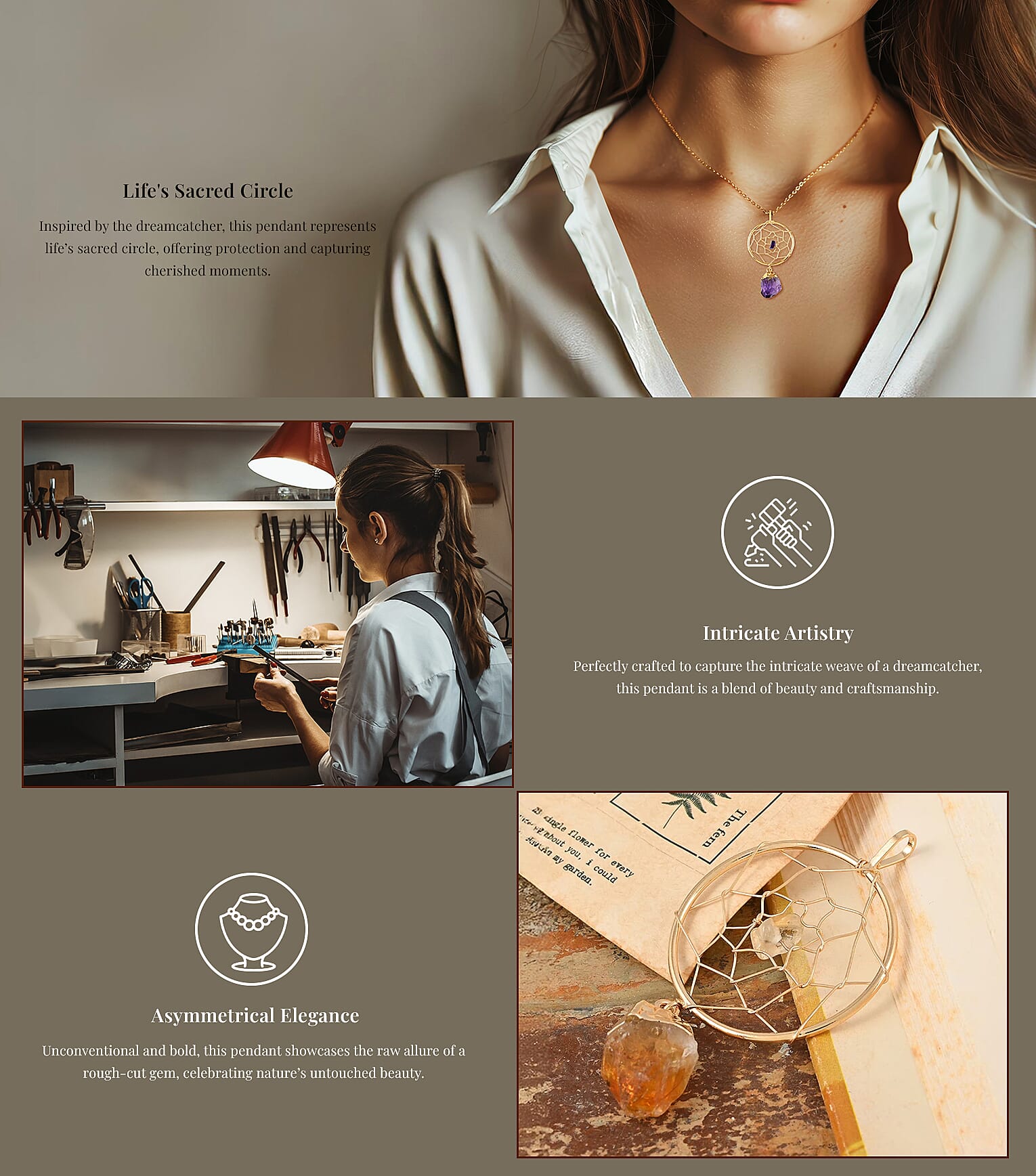 White Crystal Dream Catcher Pendant in Silvertone Banner