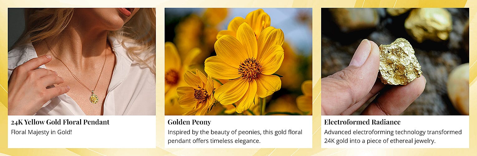 24K Yellow Gold Floral Pendant Banner