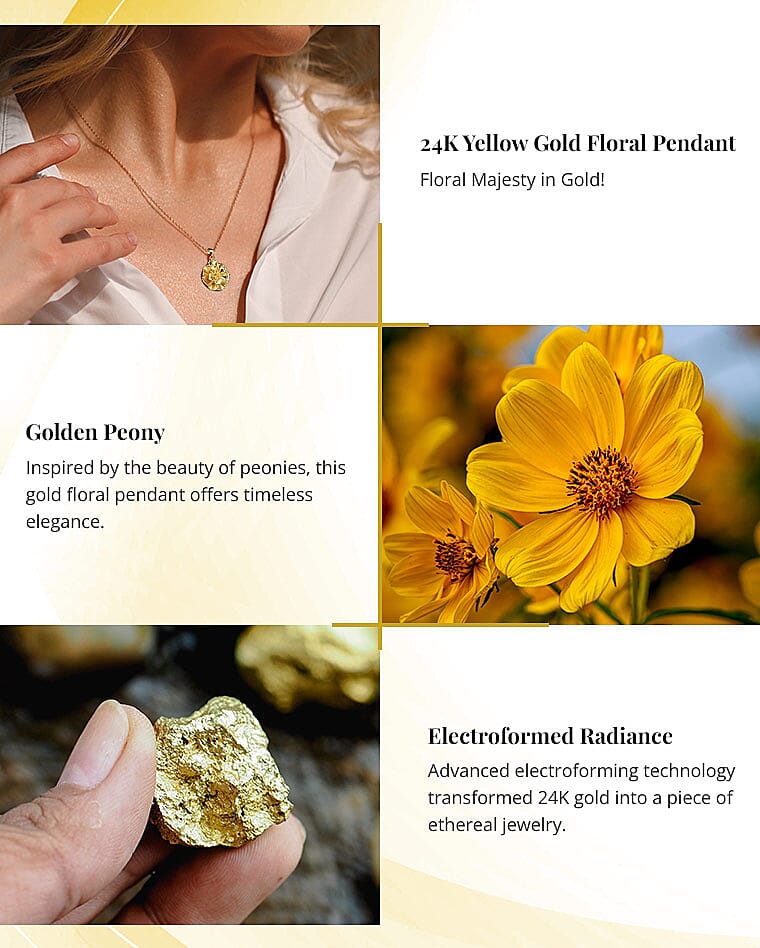 24K Yellow Gold Floral Pendant Banner