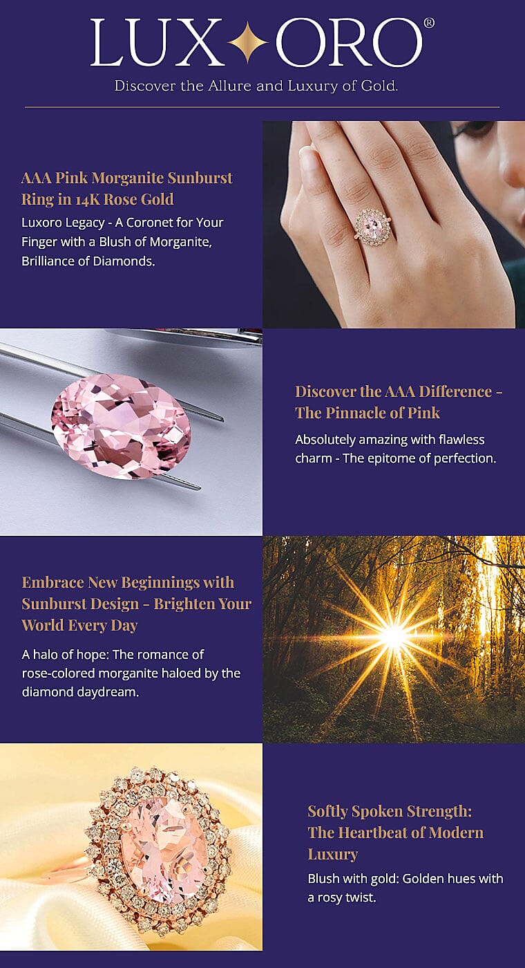 Luxoro AAA Pink Morganite Sunburst Ring in 14K Rose Gold Banner