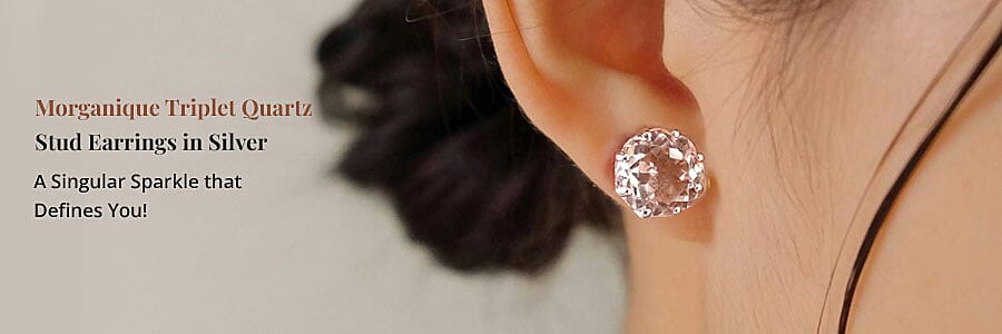 Morganique Quartz Triplet Stud Earrings in Silver Banner