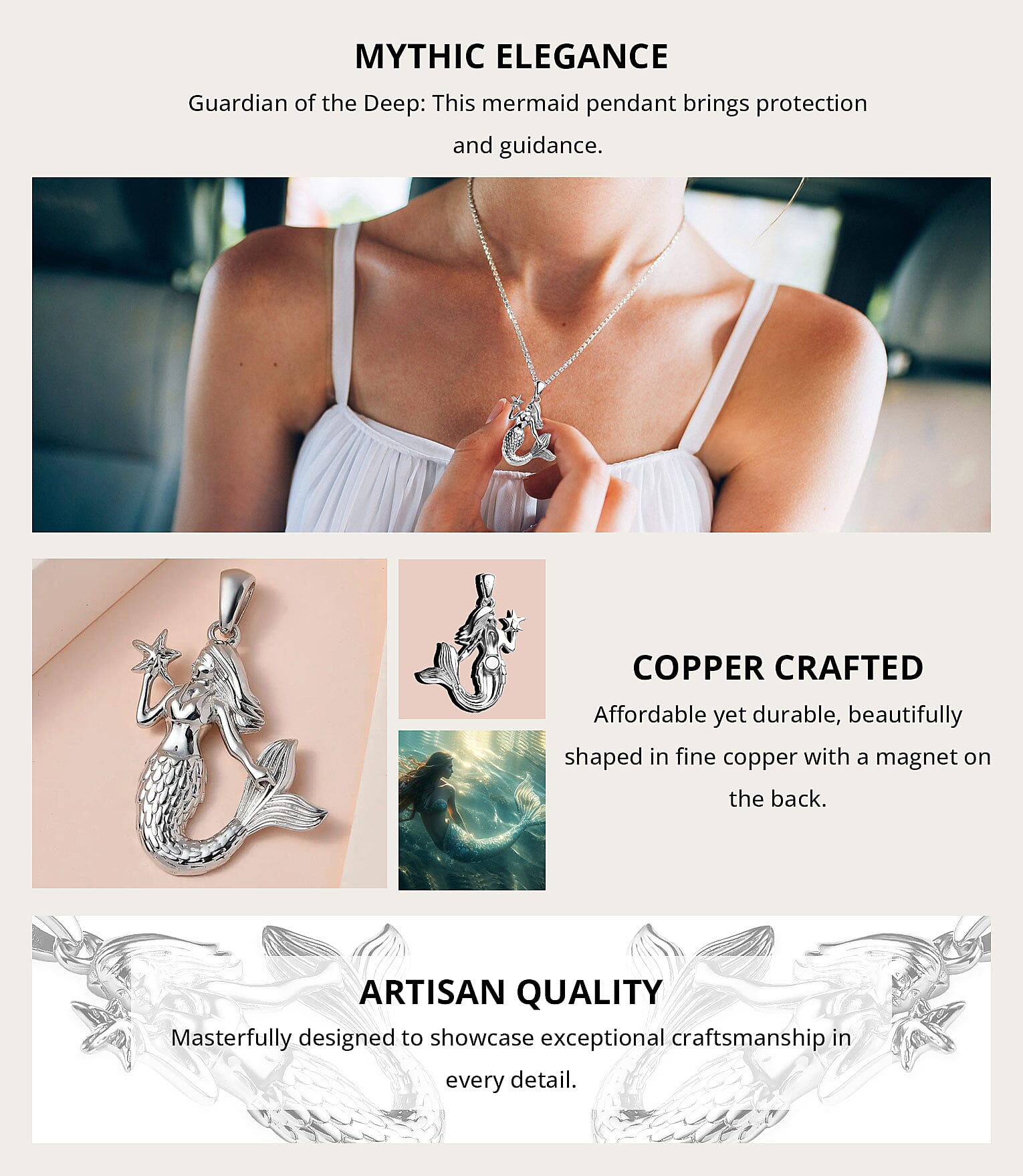 Mermaid Pendant in Platinum Over Copper with Magnet Banner