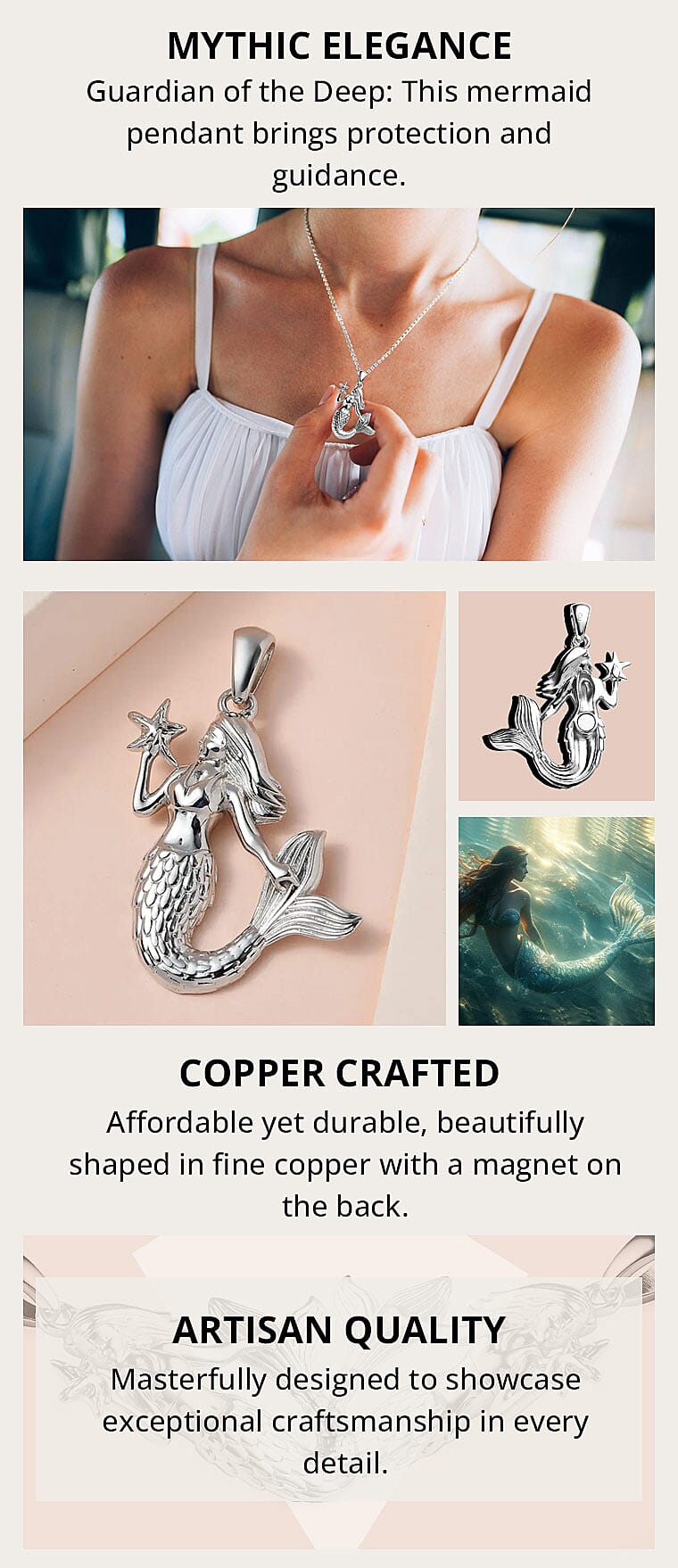 Mermaid Pendant in Platinum Over Copper with MagnetBanner