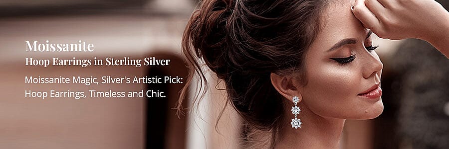 Moissanite Floral Dangle Earrings in Platinum Over Sterling Silver Banner