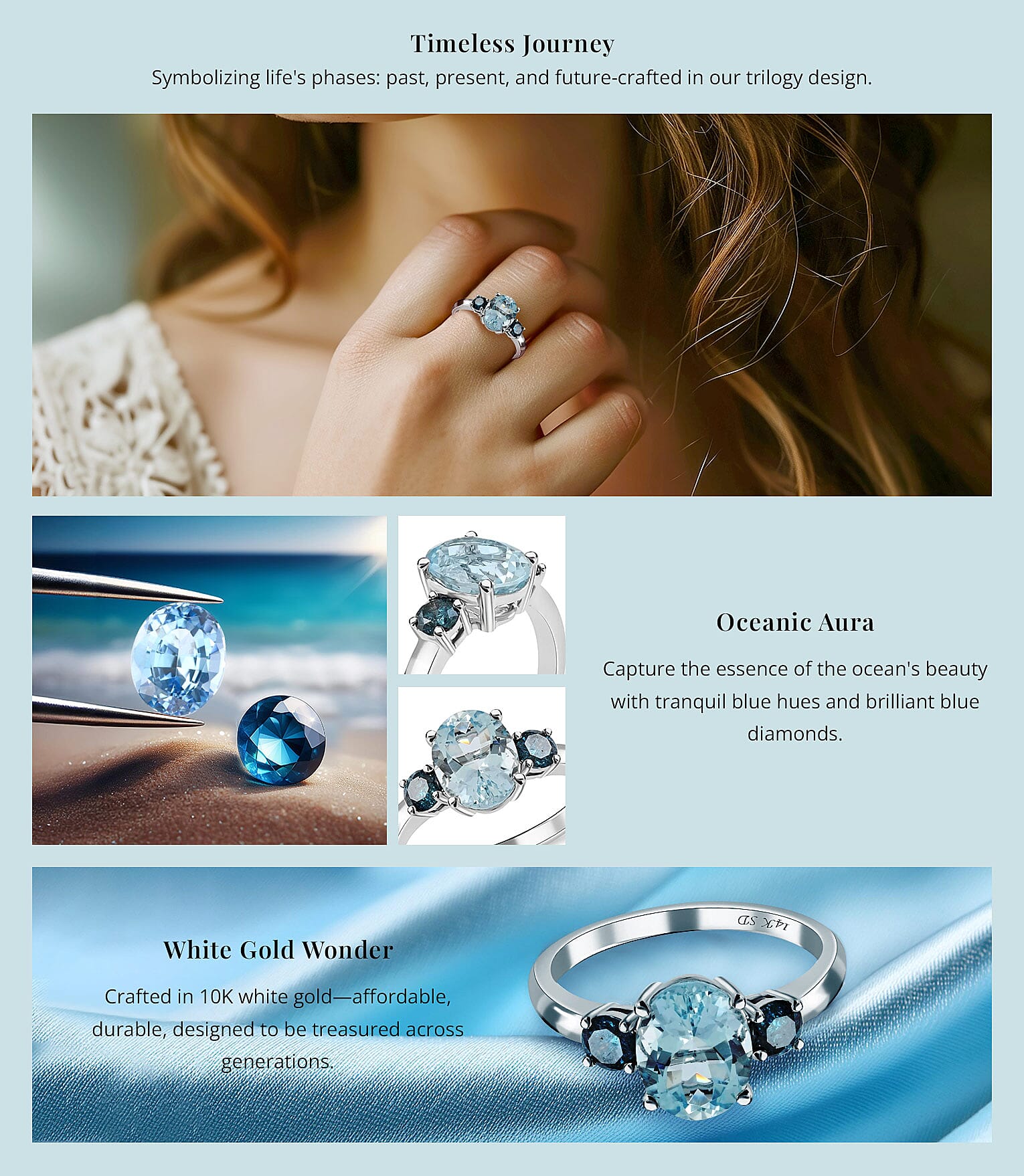Mangoro Aquamarine and Blue Diamond Ring in White Gold Banner