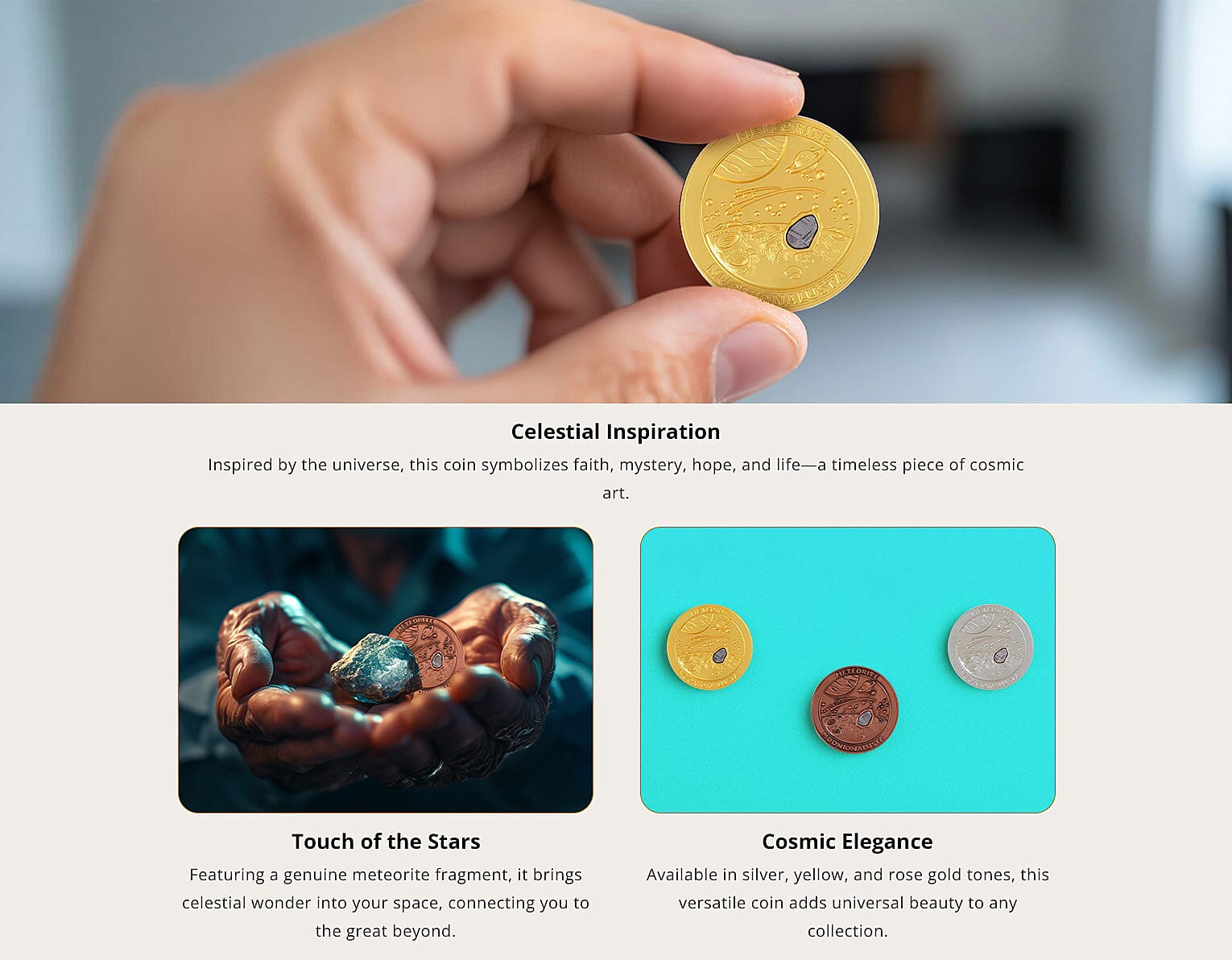 Meteorite Specimen in Goldtone Banner