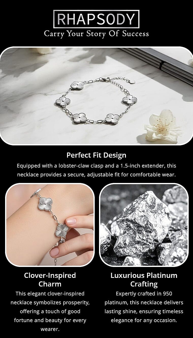 Rhapsody 950 Platinum Electroform Clover Bracelet (6.50 In) with Lobster Lock & 1.5 Extender 13.65 Grams Banner