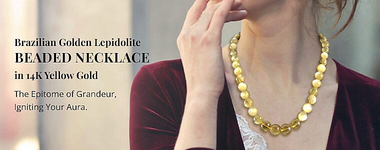 Brazilian Golden Lepidolite Beaded Necklace  Banner