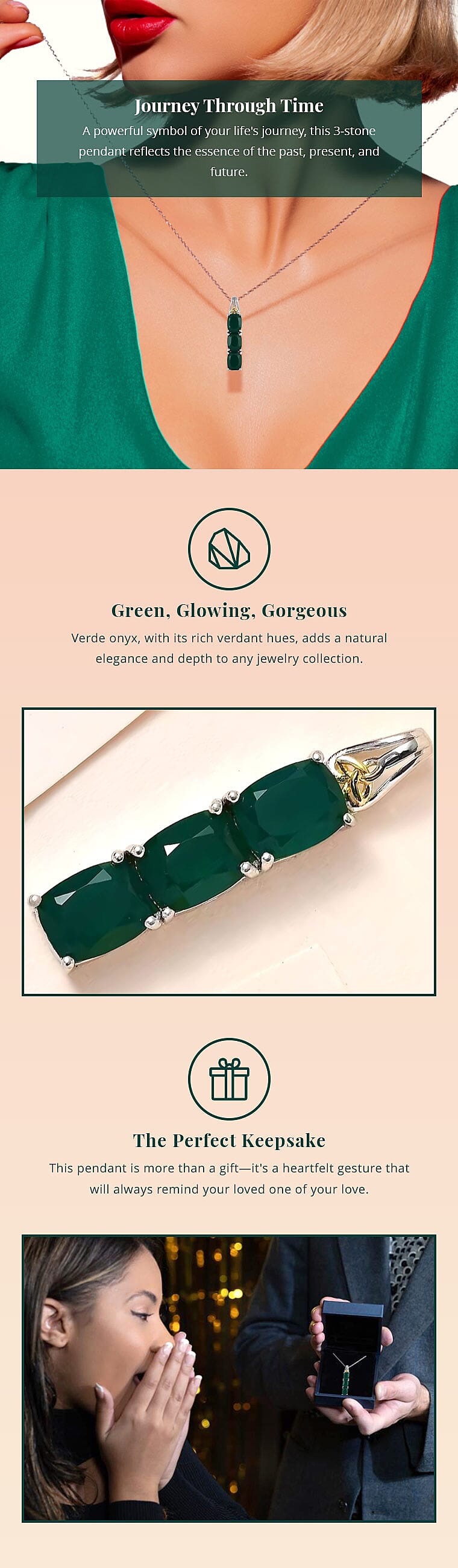 Karis Verde Onyx 6.35 ctw 3 Stone Pendant in 18K YG Plated and Platinum Bond Banner