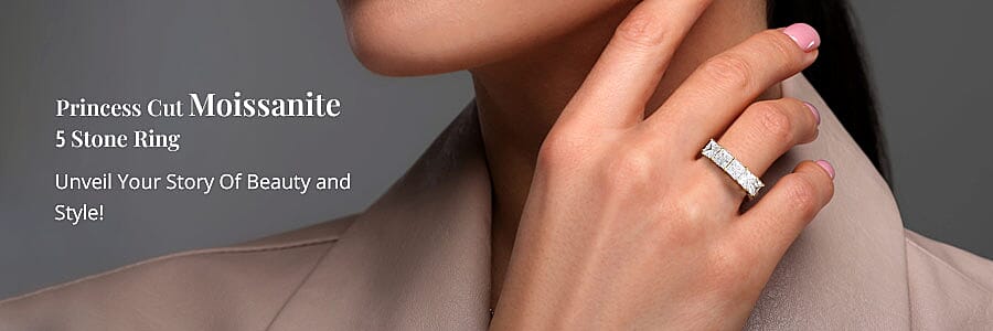 Princess Cut Moissanite 5 Stone Ring Banner