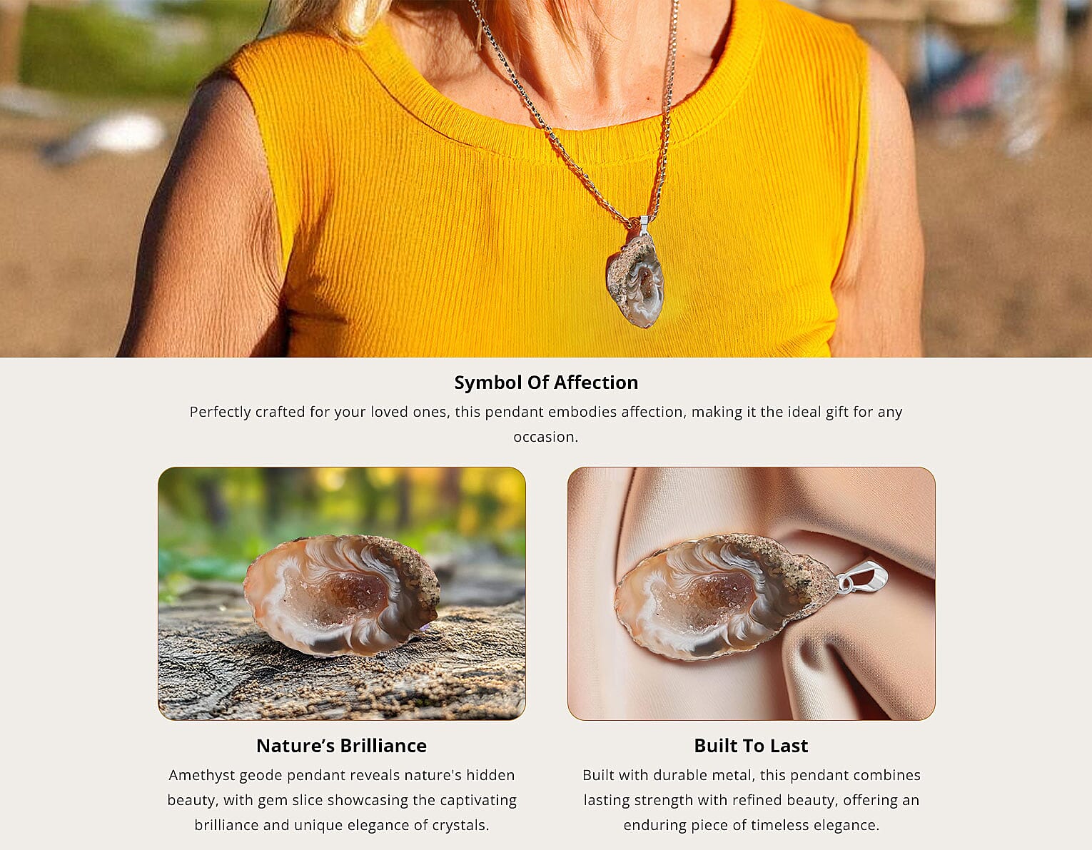 Light Geode Amethyst Slice Pendant in Silvertone Banner