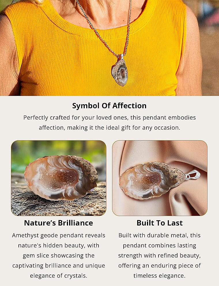 Light Geode Amethyst Slice Pendant in Silvertone Banner