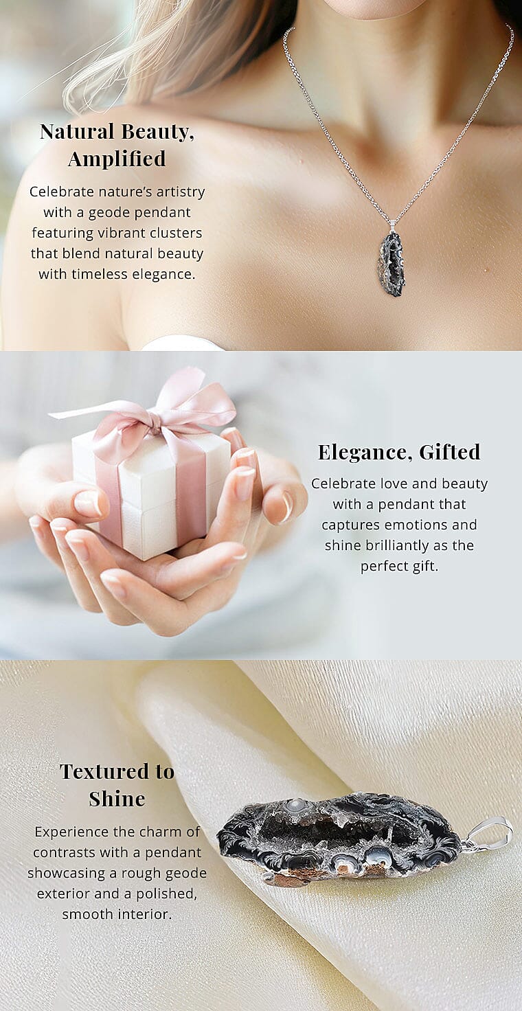 Dark Geode Amethyst 61.25 ctw Slice Pendant in Silvertone Banner