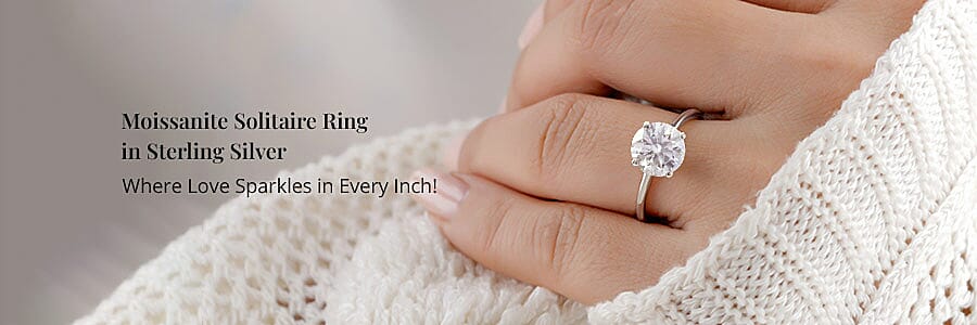 Moissanite Solitaire Ring in Sterling Silver Banner