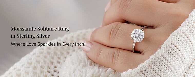 Moissanite Solitaire Ring in Sterling Silver Banner
