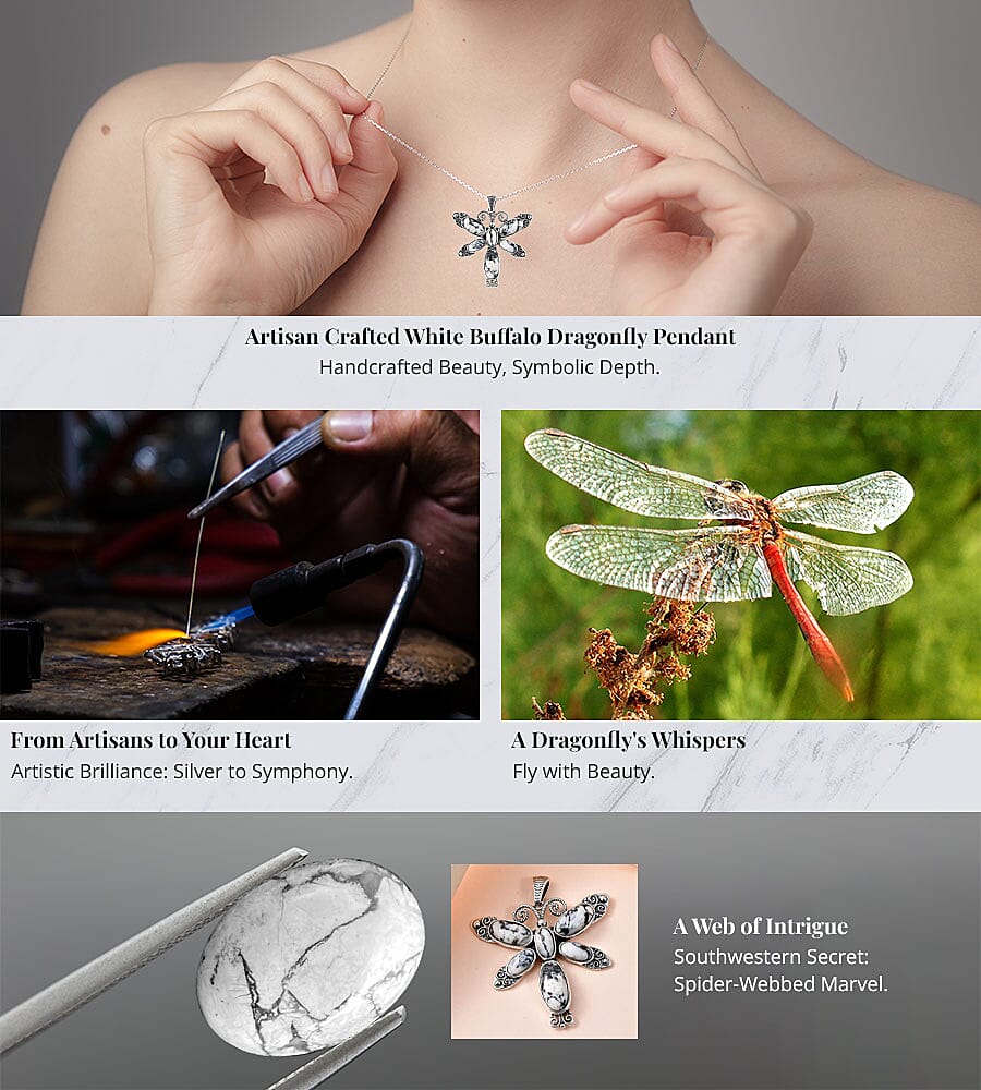 Artisan Crafted White Buffalo Dragonfly Pendant Banner