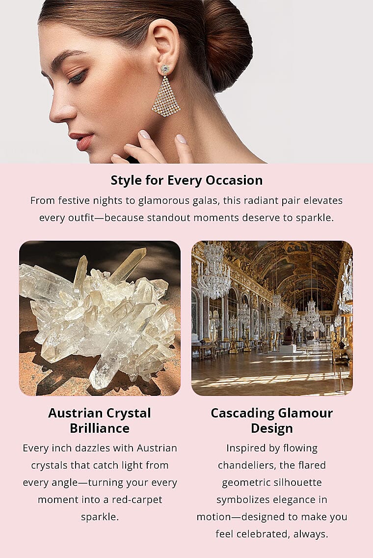 White Austrian Crystal Earrings in Goldtone Banner