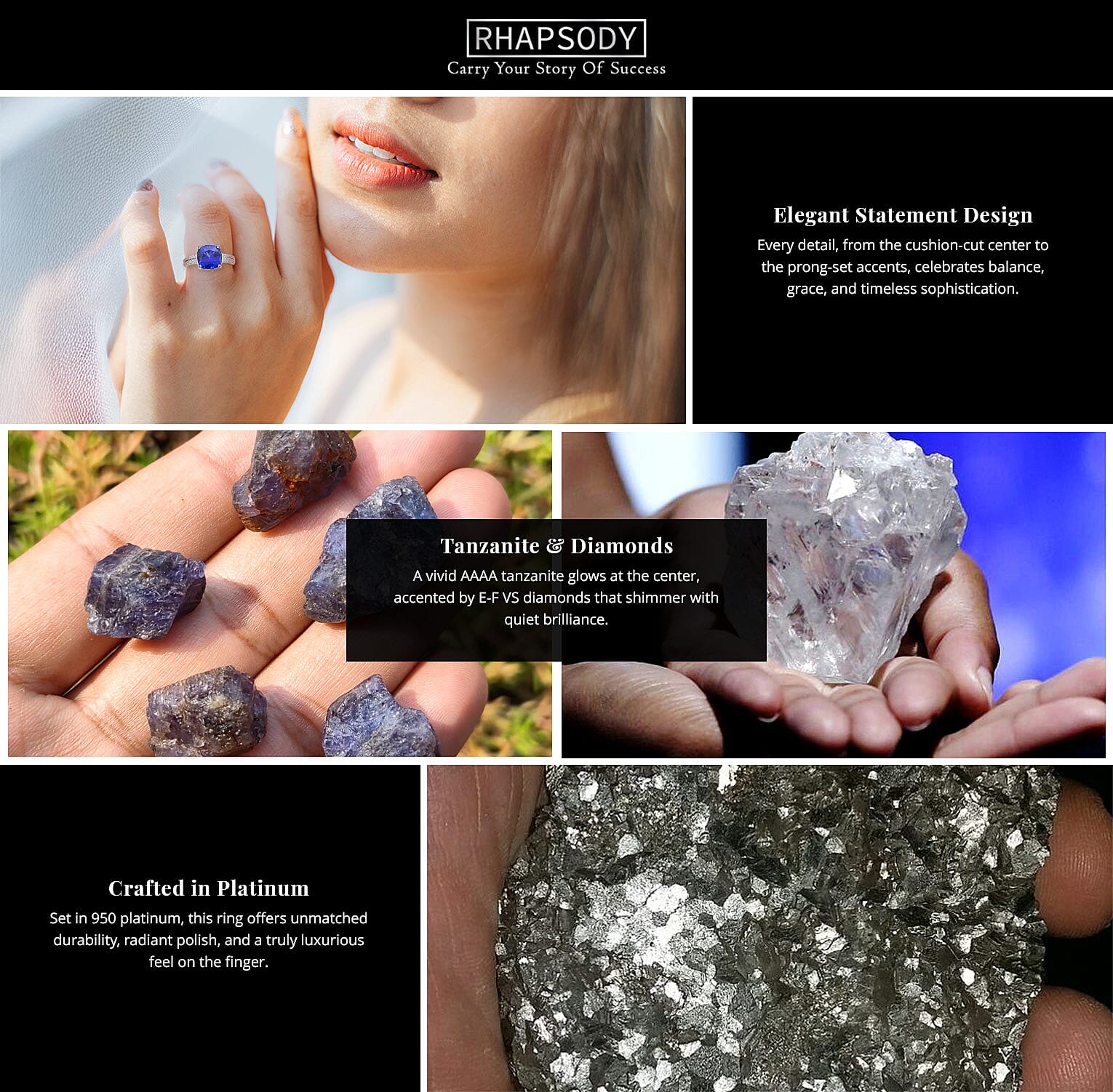 Rhapsody Certified & Appraised AAAA Tanzanite and E-F VS Diamond 3.55 ctw Accent Ring, 950 Platinum Ring, Wedding Ring 6 Grams Banner