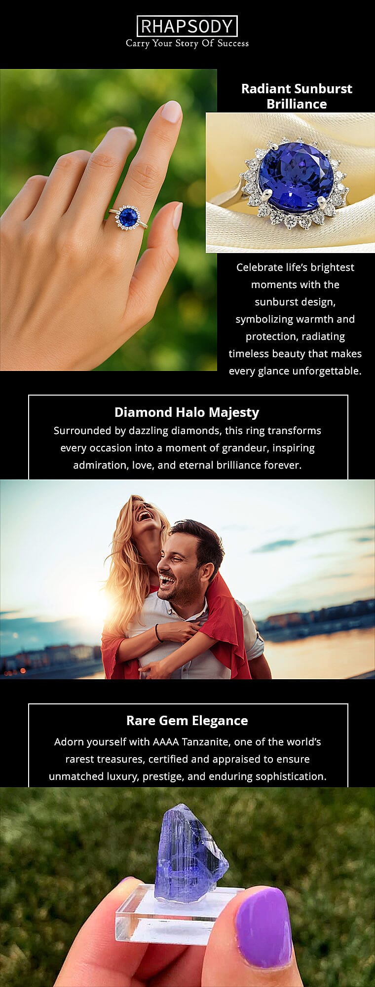 Certified and Appraised Rhapsody 950 Platinum AAAA Tanzanite and E-F VS Diamond 3.30 ctw Sunburst Ring 5.40 Grams Banner