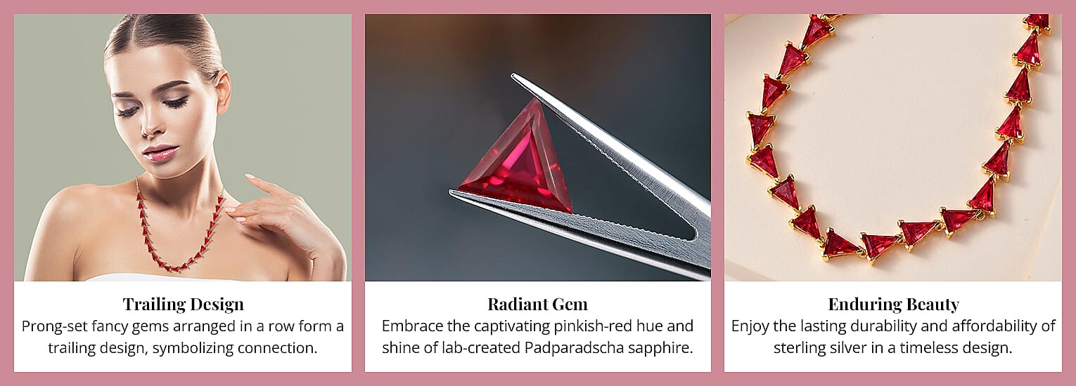 Lab Created Padparadscha Sapphire Necklace in Vermeil Yellow Gold Over Sterling Silver Banner