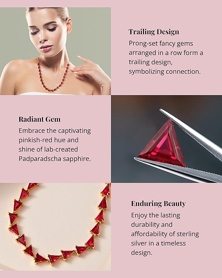 Lab Created Padparadscha Sapphire Necklace in Vermeil Yellow Gold Over Sterling Silver Banner