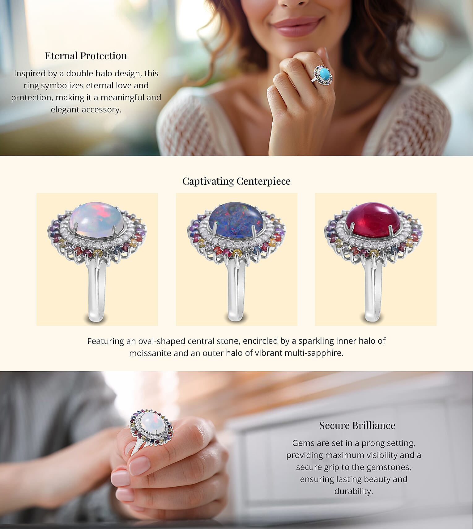 Multi Gemstone Double Halo Ring in Platinum Over Sterling Silver Banner