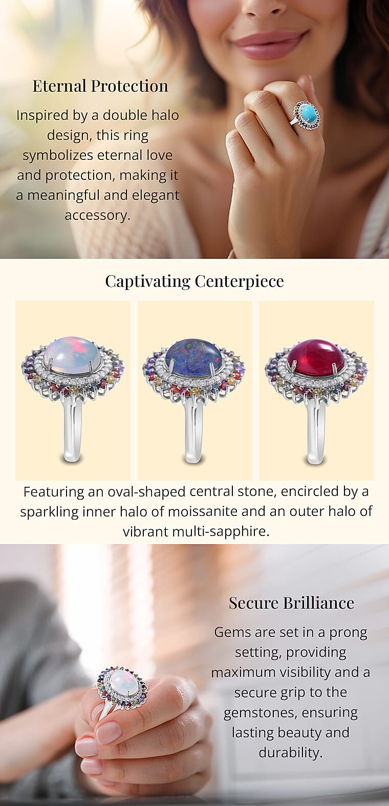 Multi Gemstone Double Halo Ring in Platinum Over Sterling SilverBanner