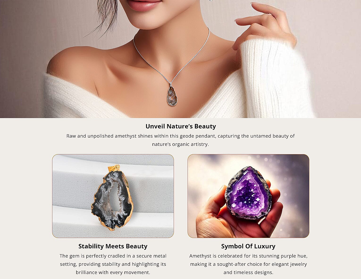 Geode Amethyst Pendant in Goldtone Banner