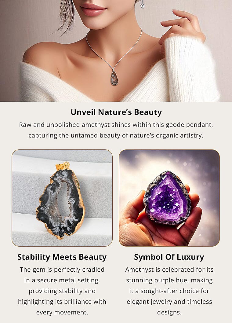 Geode Amethyst Pendant in Goldtone Banner