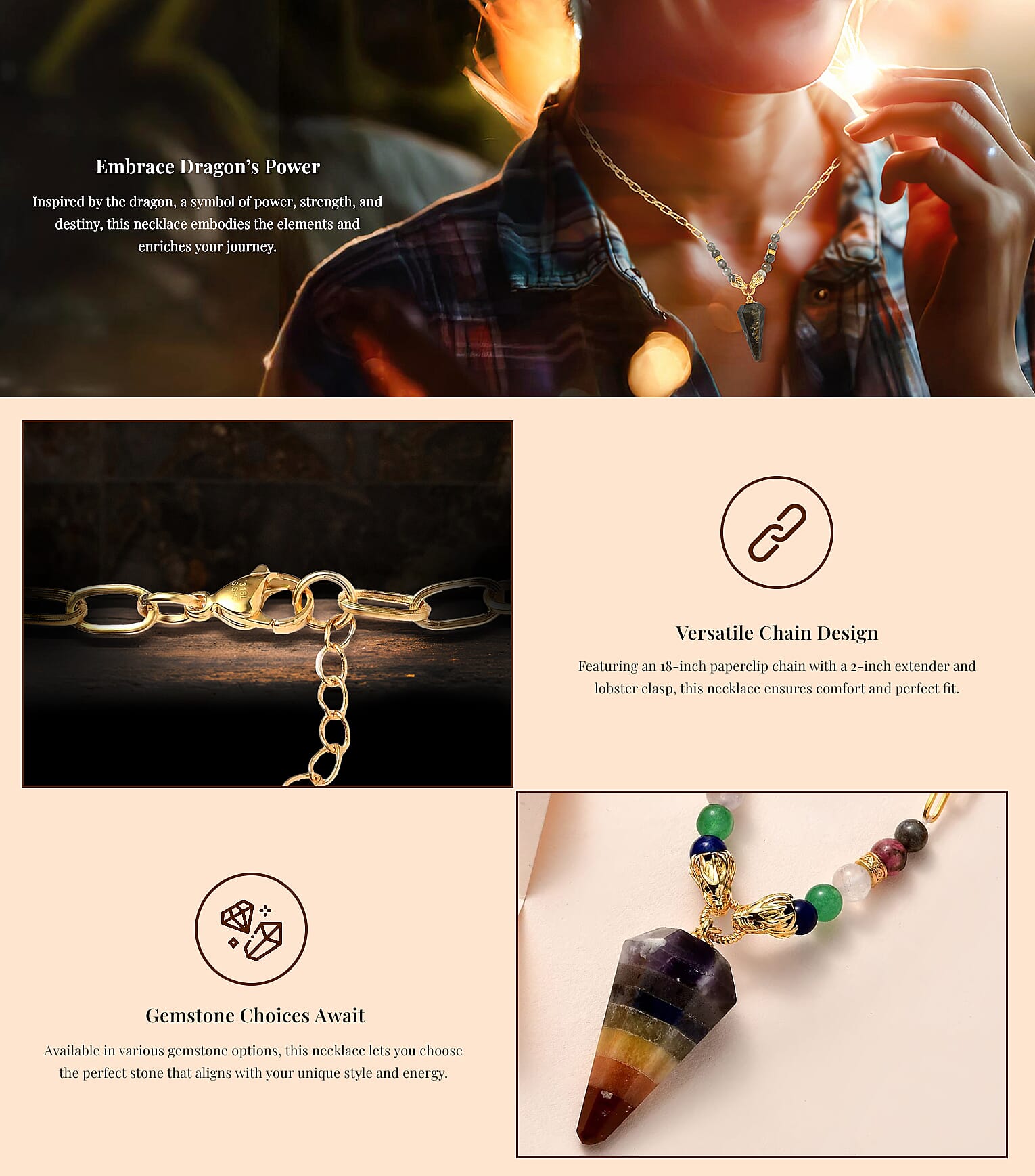 Karis Paper Clip Chain Dragon Necklace Banner