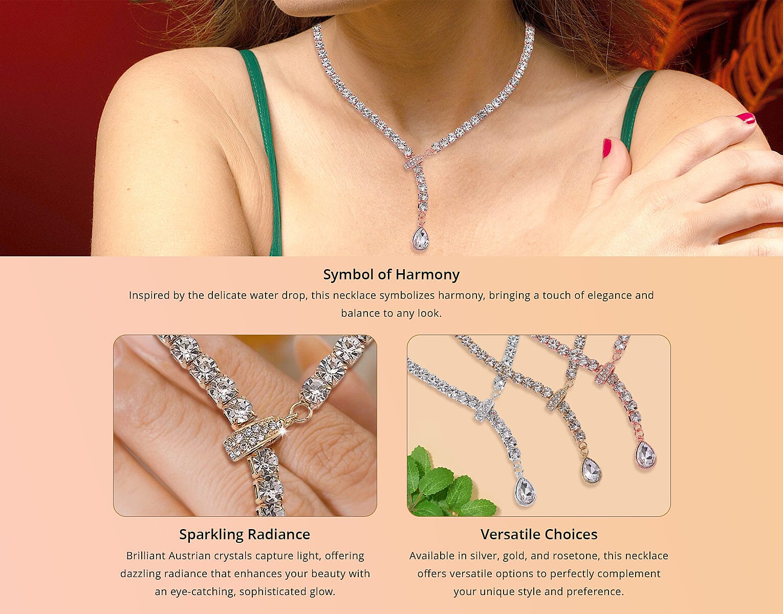 Austrian Crystal Adjustable Necklace in Goldtone 21 Inches Banner