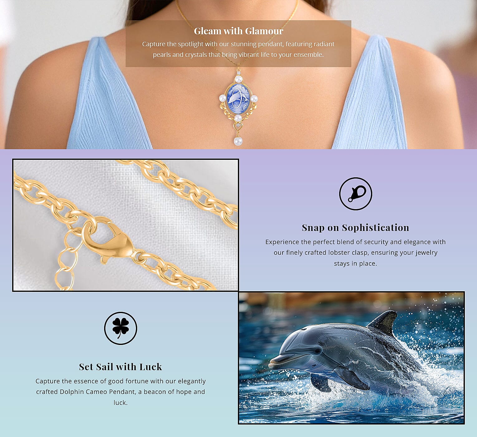 Blue Color Cameo and Multi Gemstone 6.00 ctw Necklace in Goldtone Banner