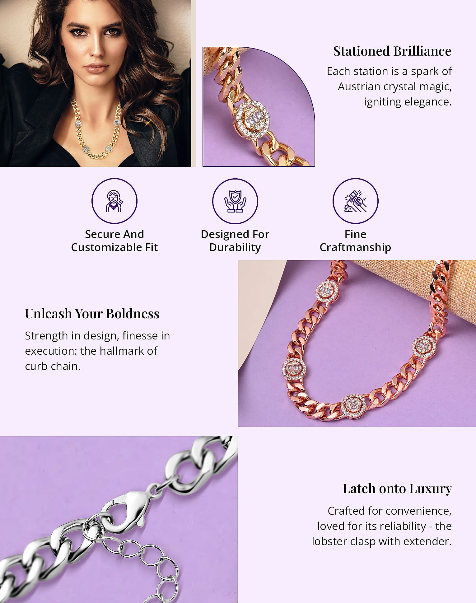 Austrian Crystal Curb Chain Station Necklace Banner