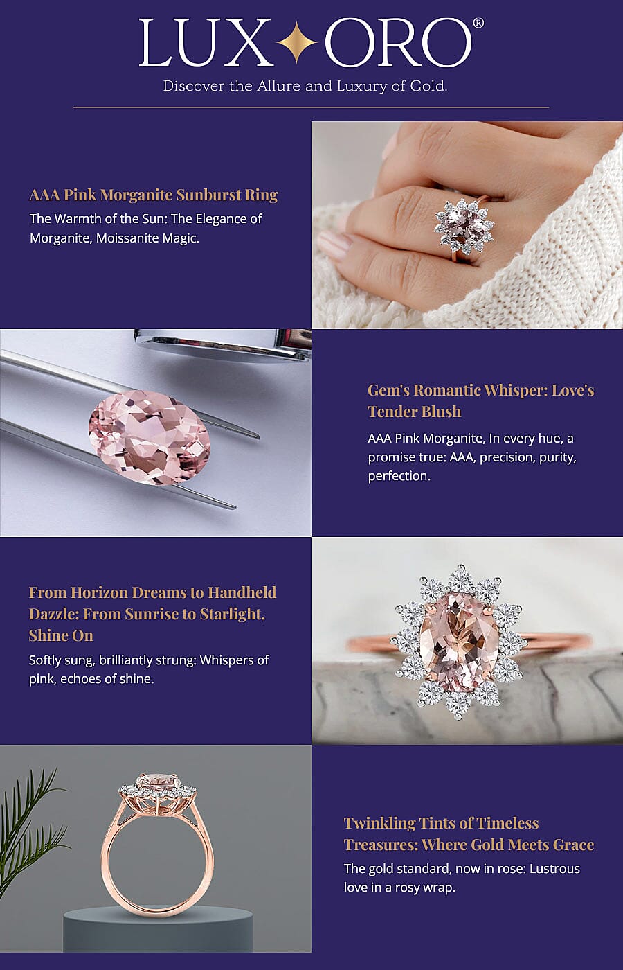 Luxoro Collection AAA Pink Morganite Sunburst Ring Banner