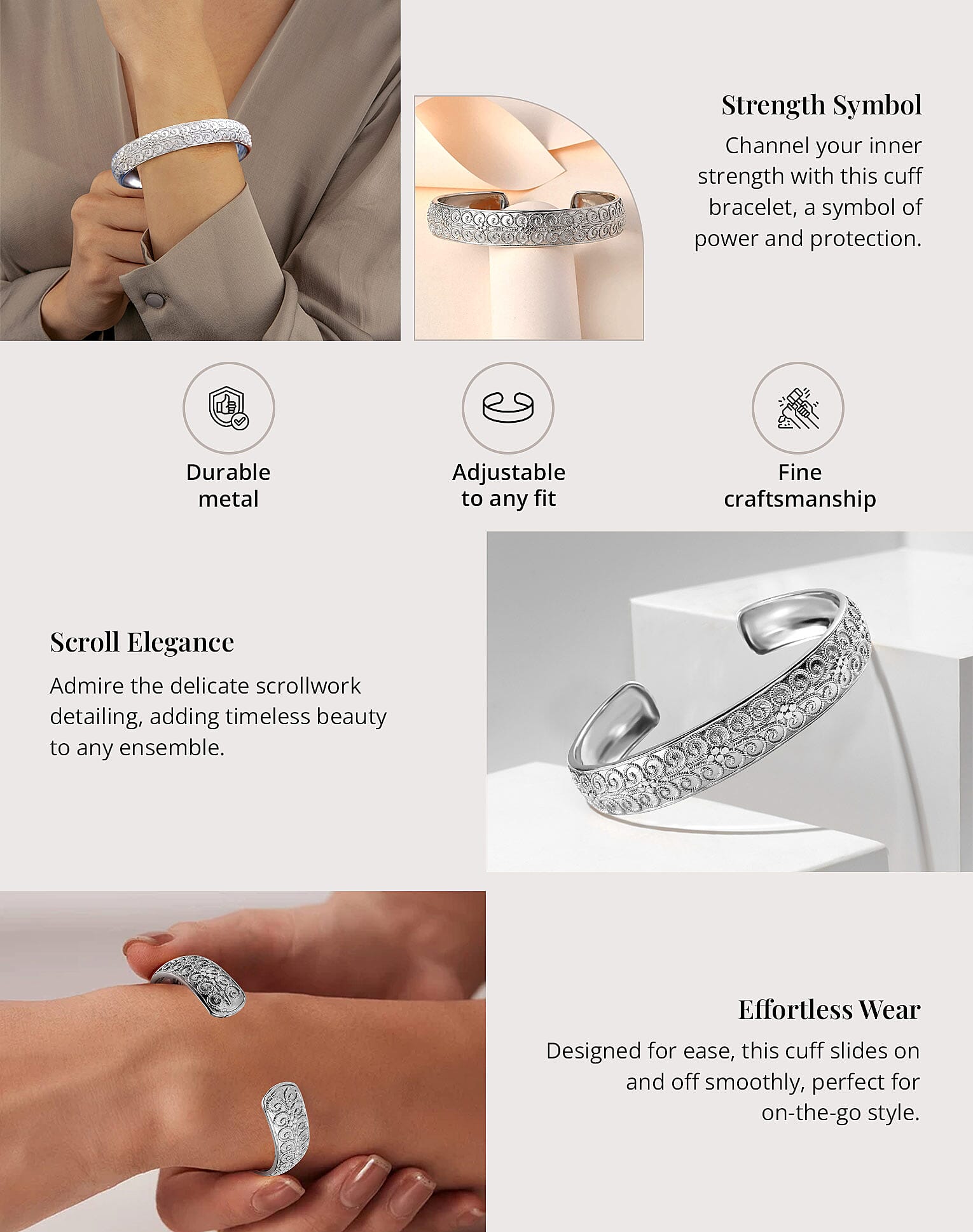 Karis Cuff Bracelet in Platinum Bond Banner