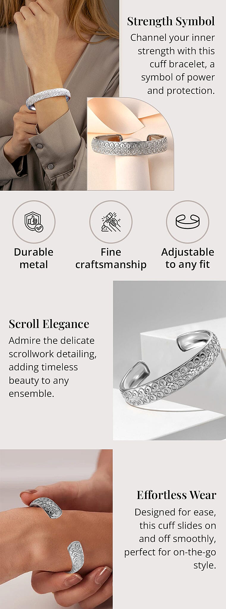 Karis Cuff Bracelet in Platinum Bond Banner