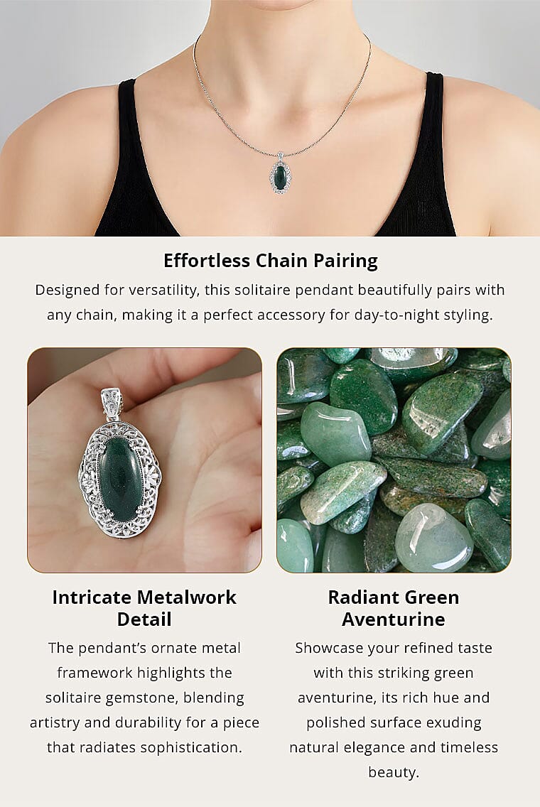 Karis Green Aventurine 24.40 ctw Pendant without Chain in Platinum Bond Banner