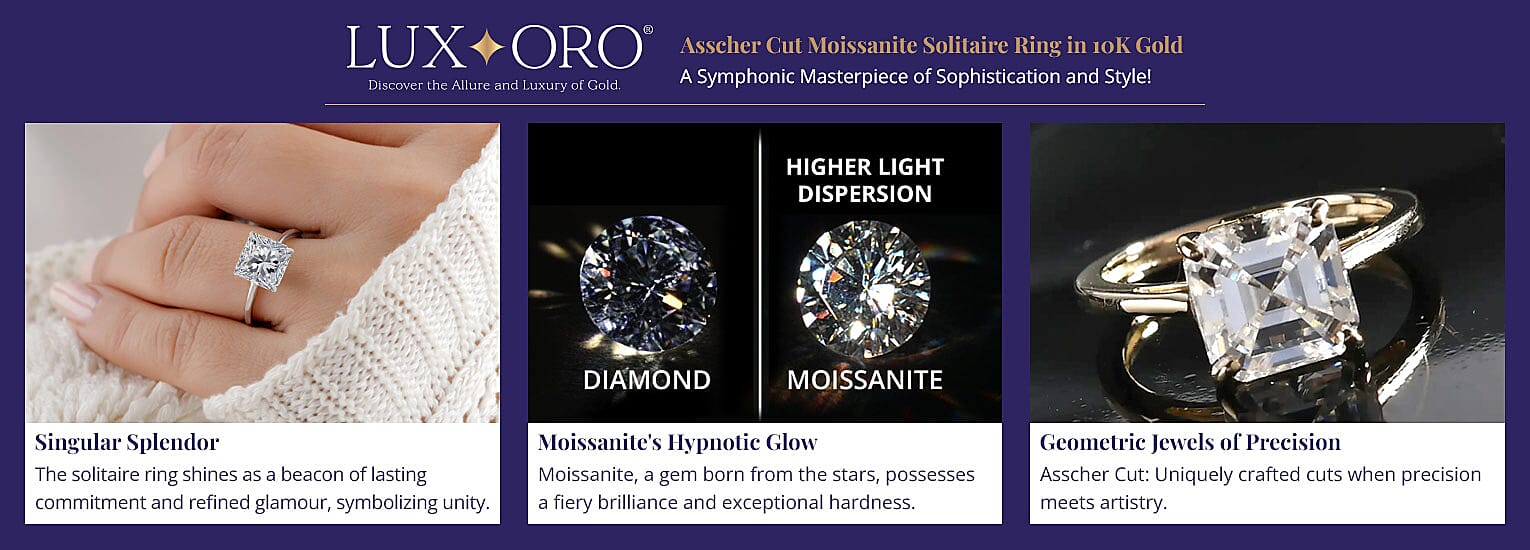 Luxoro Asscher Cut Moissanite Solitaire Ring Banner