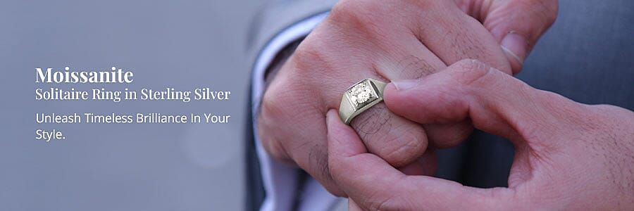 Moissanite Solitaire Ring in Sterling Silver Banner