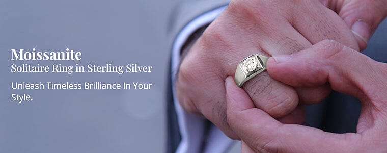 Moissanite Solitaire Ring in Sterling Silver Banner