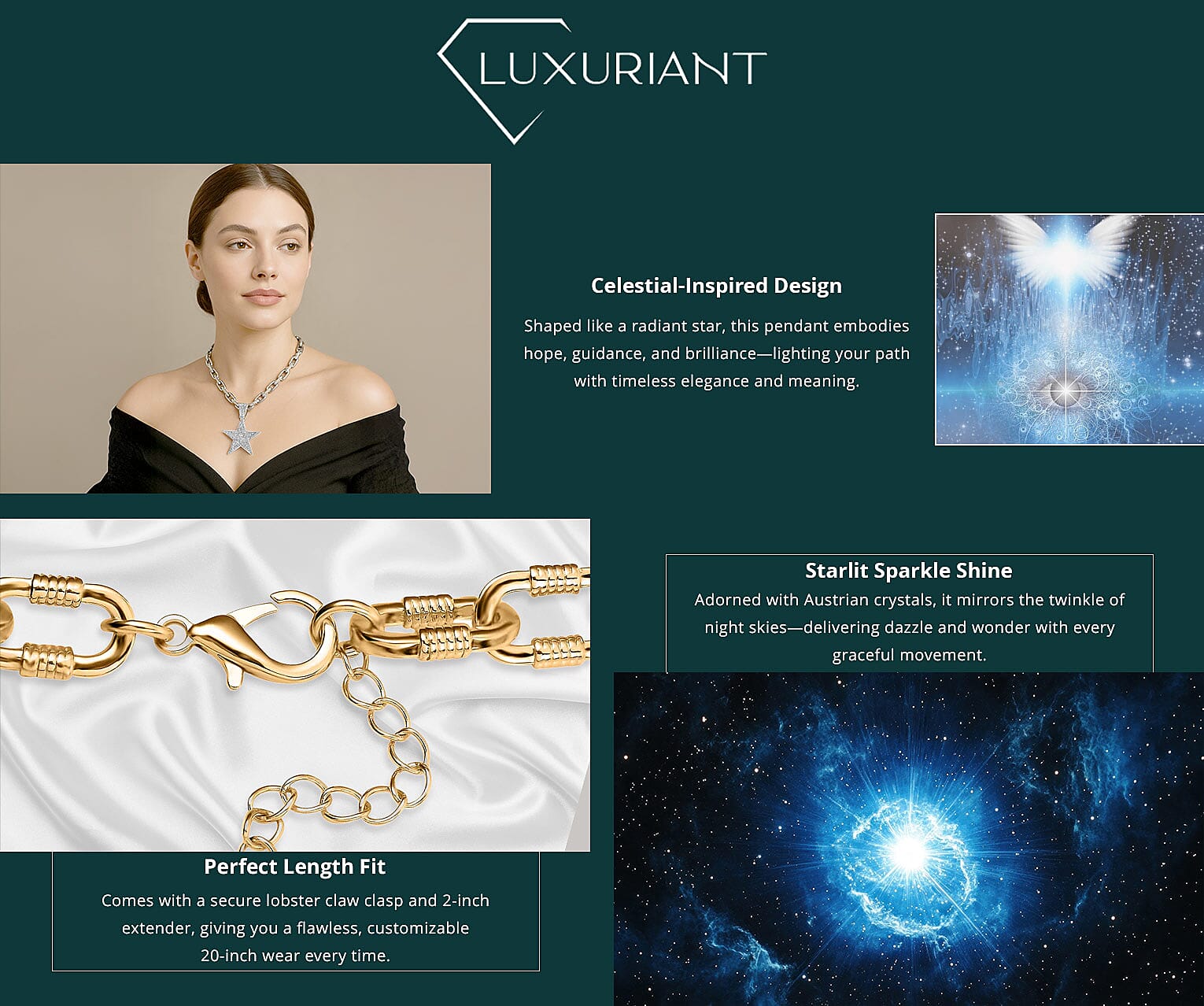 White Austrian Crystal Star Pendant Necklace Banner