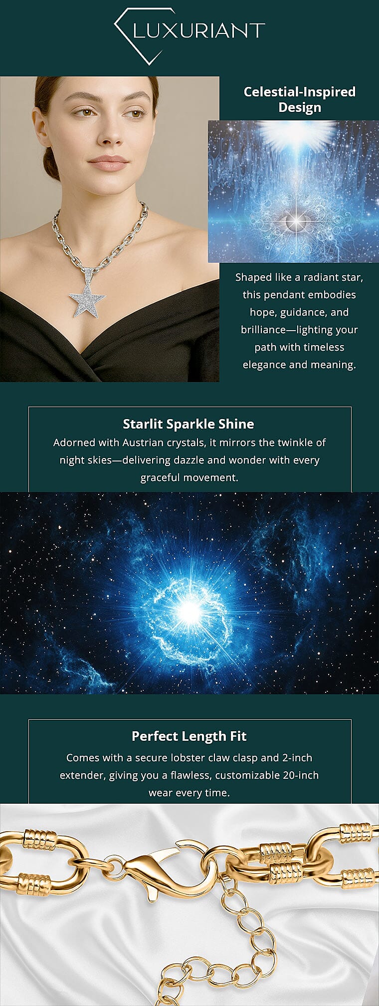 White Austrian Crystal Star Pendant Necklace Banner