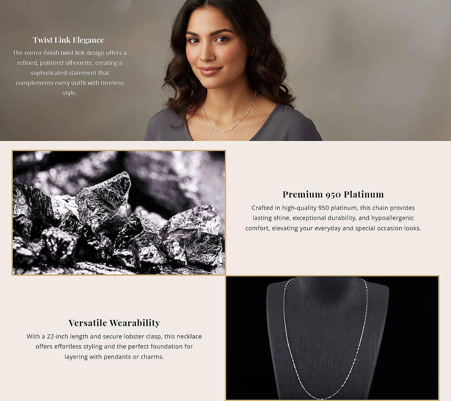 Doorbuster Mirror-finish Twist Link Chain Necklace in 950 Platinum 2.78 Grams 22 Inches Banner