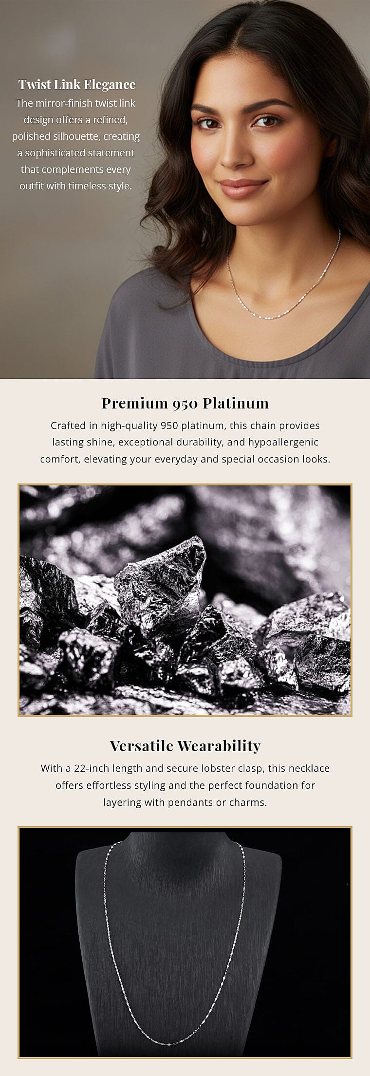 Doorbuster Mirror-finish Twist Link Chain Necklace in 950 Platinum 2.78 Grams 22 Inches Banner