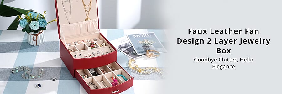 Faux Leather Fan Design 2 Layer Jewelry Box Banner